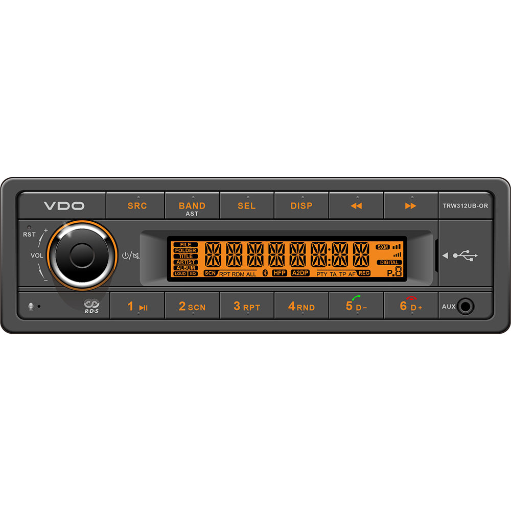 VDO 12V Radio wFM RDS Tuner MP3WMAUSBBluetooth  Orange Illumination TRW312UBOR