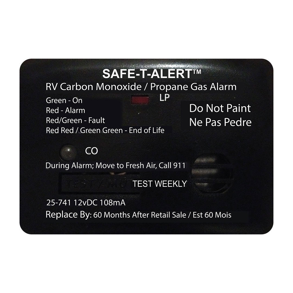 SafeTAlert 25 Series Surface Mount Dual Carbon MonoxidePropane Alarm  12V Hardwire  Black 25741BL