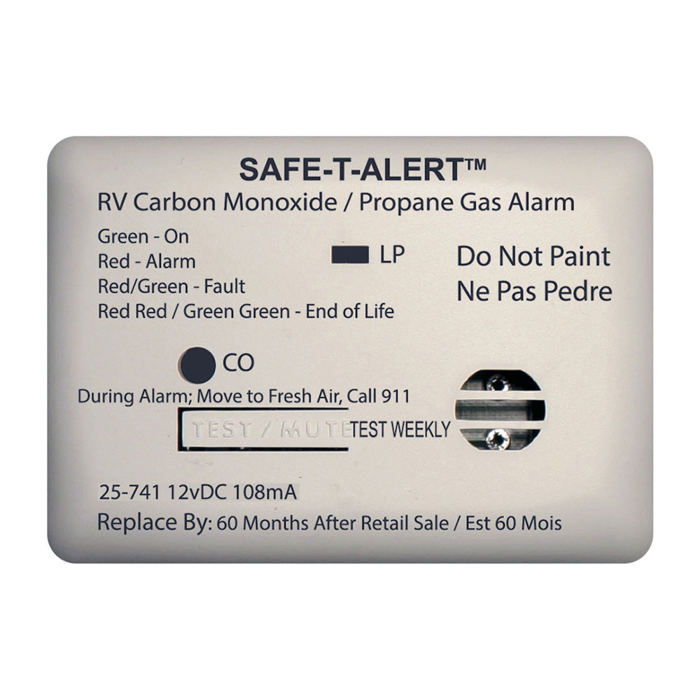 SafeTAlert 25 Series Surface Mount Dual Carbon MonoxidePropane Alarm  12V Hardwire  White 25741WT