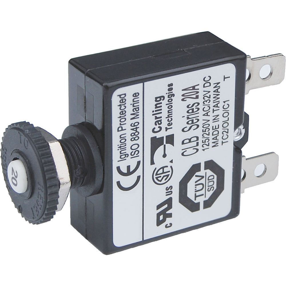 Blue Sea 7057 20A Push Button Thermal with Quick Connect Terminals 7057