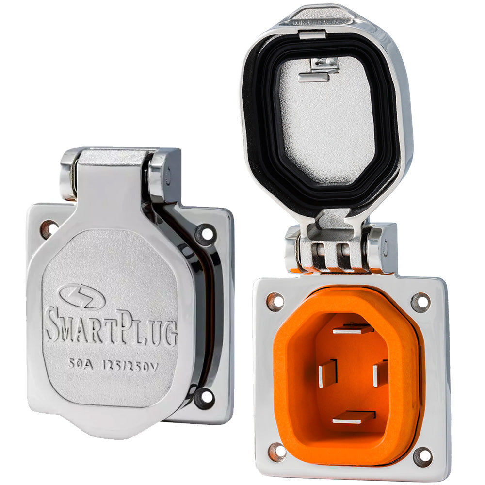 SmartPlug 50 AMP Male Inlet WCover  Stainless Steel BM50S