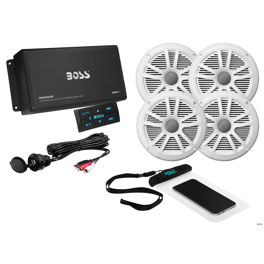 Boss Audio ASK904B64 4 Channel Amplifier  2 Pairs of 65 Speaker Kit  White ASK904B64