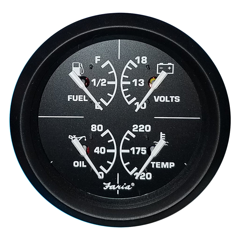 Faria Euro Black 4 Multifunction Gauge  VoltFuelOilWater Temperature 32851