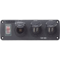 Blue Sea 4365 Water Resistant USB Accessory Panel  15A Circuit Breaker 12V Socket 2x 21A Dual USB Chargers 4365