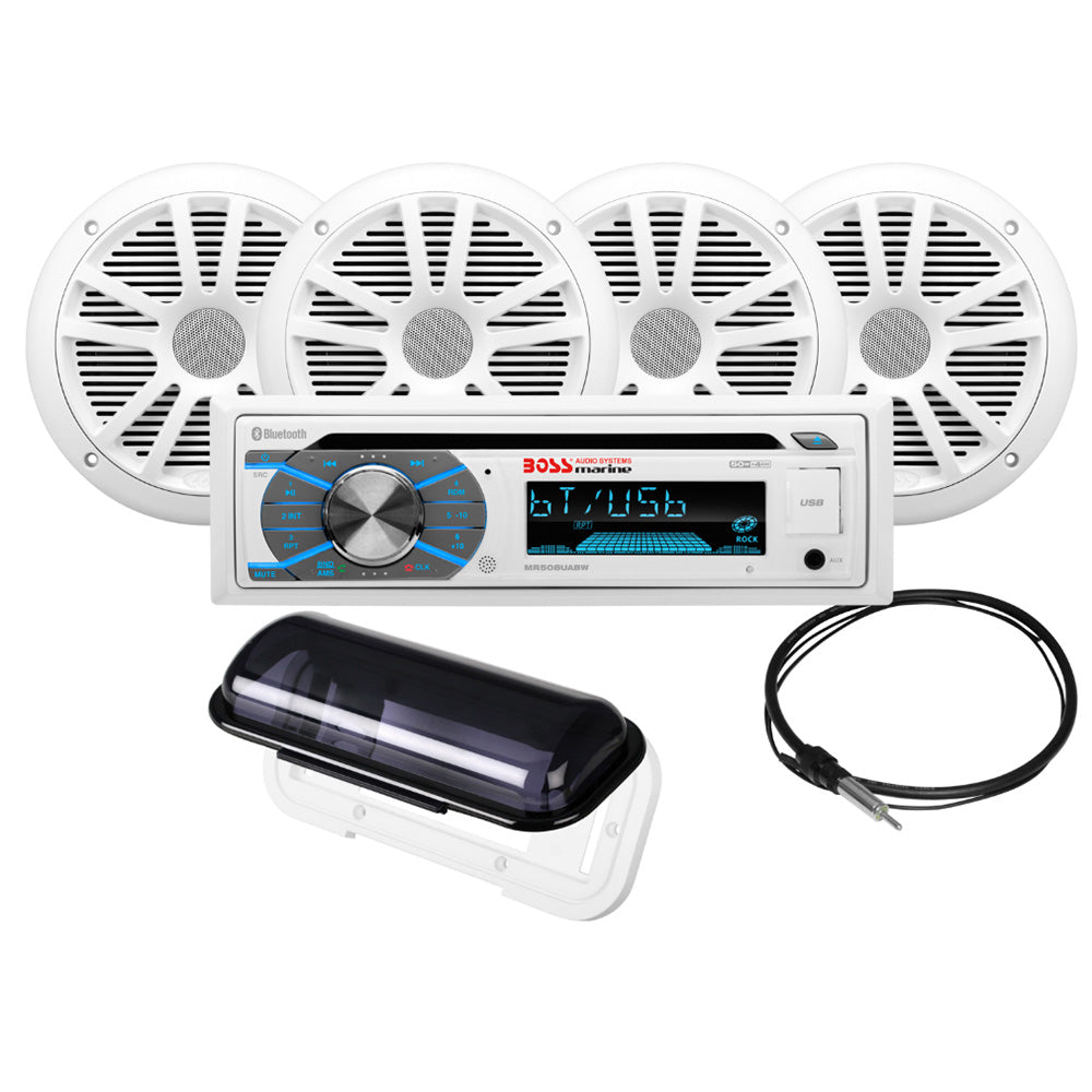 Boss Audio MCK508WB64S Marine Stereo  2 Pairs of 65 Speaker Kit  White MCK508WB64S