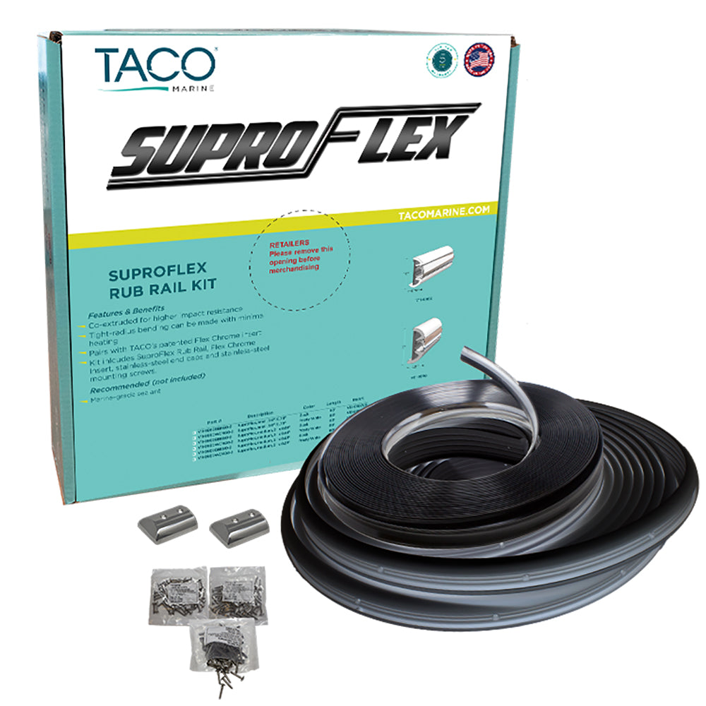 TACO SuproFlex Rub Rail Kit  Black wFlex Chrome Insert  2H x 2932W x 80L V119990BBK802
