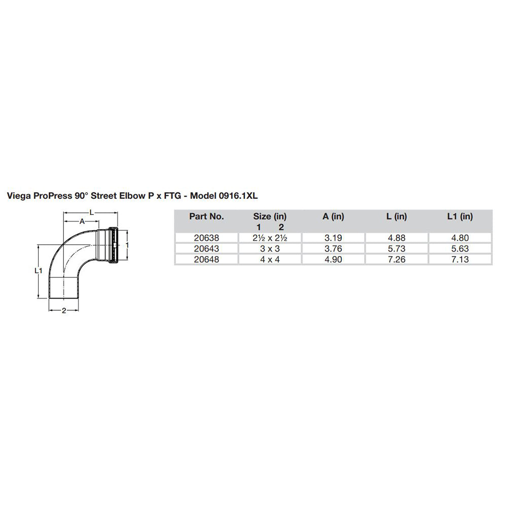 Viega ProPress 212  90 Copper Elbow  StreetPress Connection  Smart Connect Technology 20638