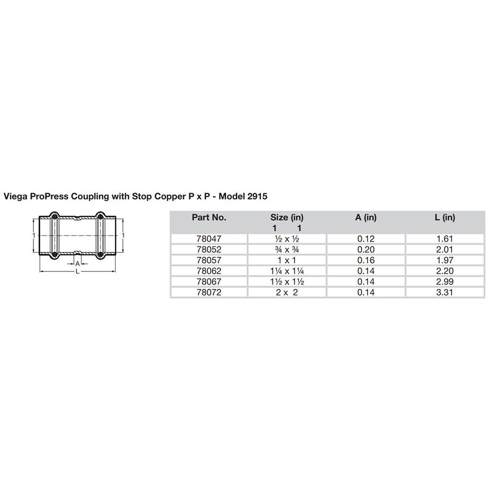 Viega ProPress 12 Copper Coupling wStop  Double Press Connection  Smart Connect Technology 78047