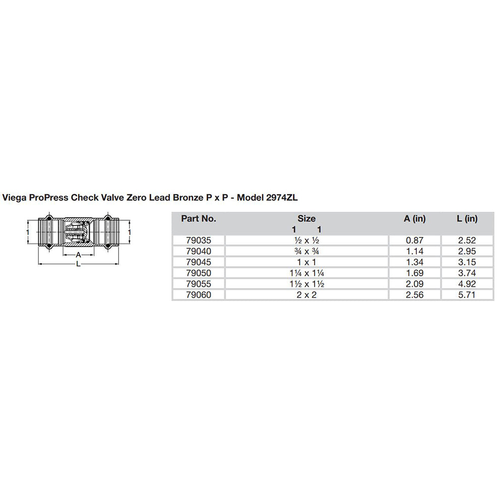 Viega ProPress 114 Zero Lead Check Valve  Double Press Connection  Smart Connect Technology 79050