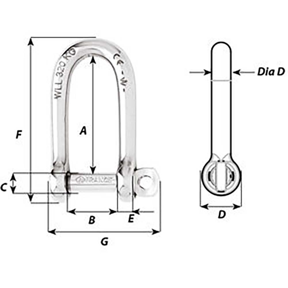 Wicahrd SelfLocking Long D Shackle  Diameter 5mm  316 1212W