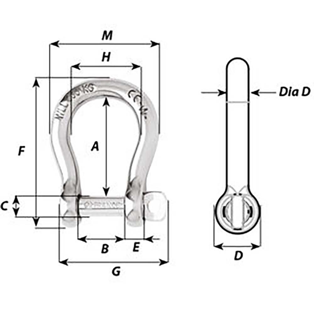 Wichard SelfLocking Bow Shackle  Diameter 10mm  1332 1245W