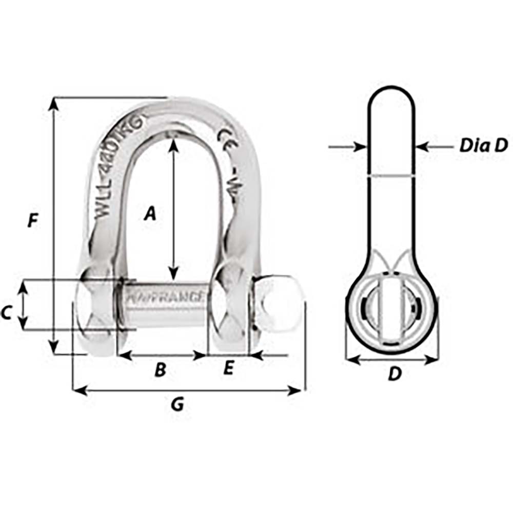 Wichard Captive Pin D Shackle  Diameter 6mm  14 1403W
