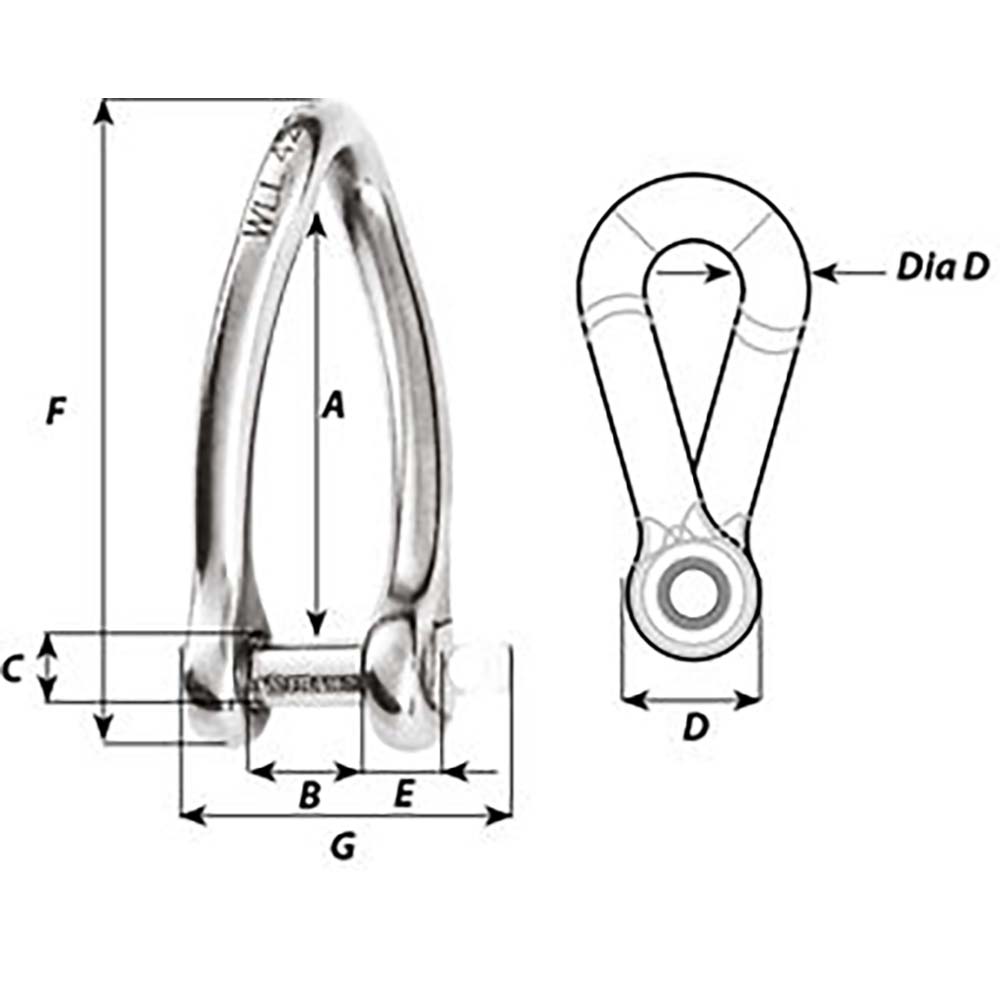 Wichard Captive Pin Twisted Shackle  Diameter 5mm  316 1422W