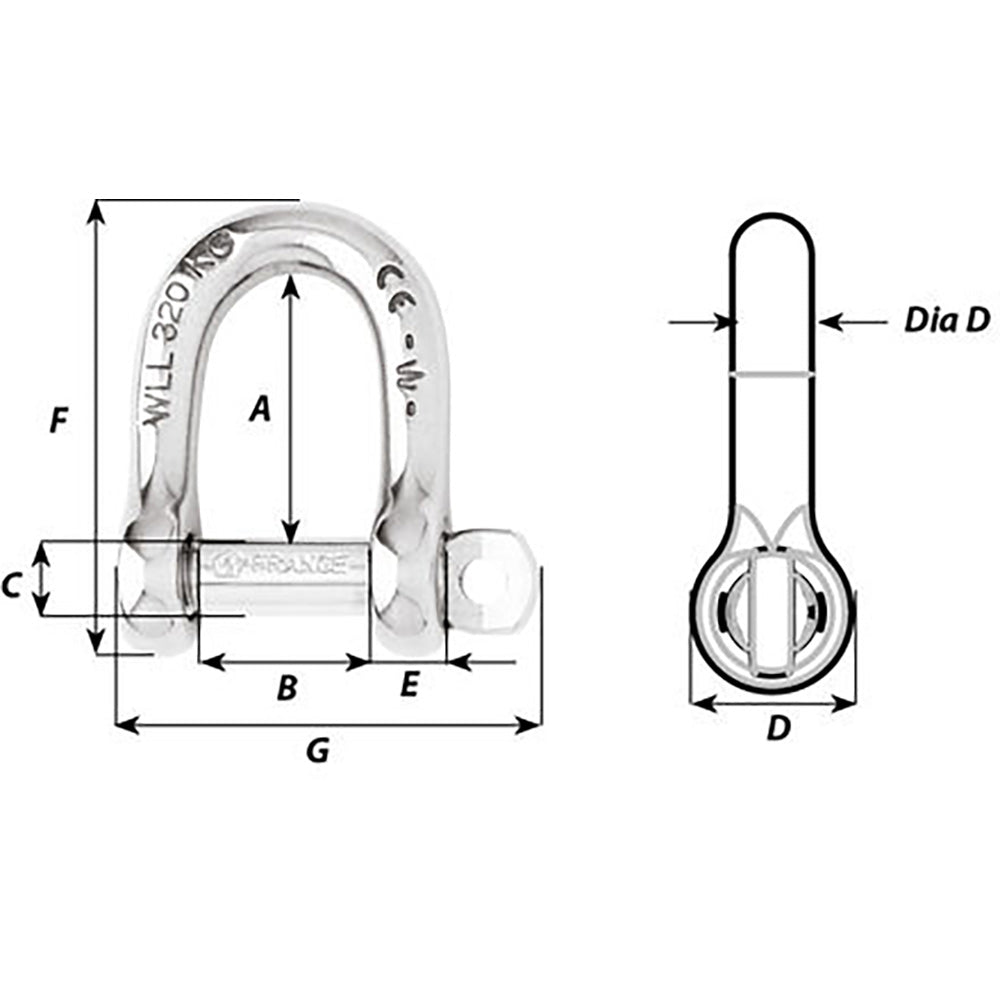 Wichard Not SelfLocking D Shackle  14mm Diameter  916 1207W