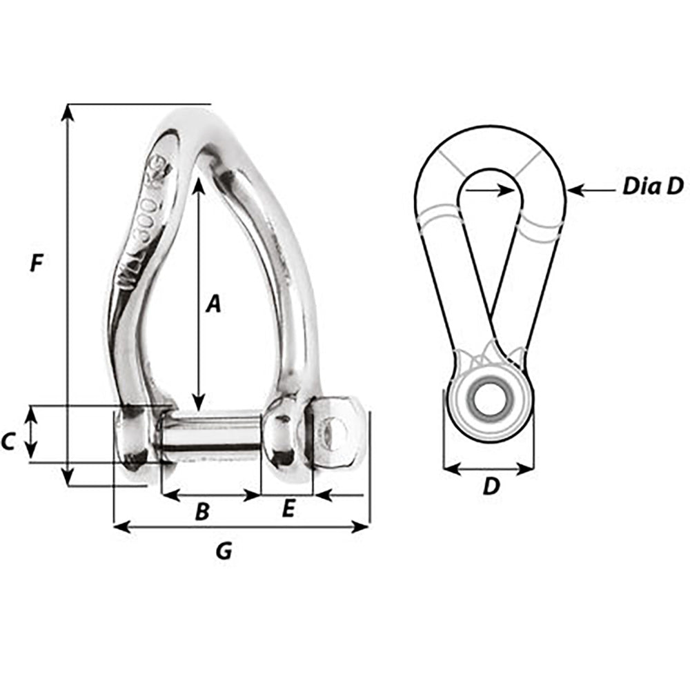 Wichard SelfLocking Twisted Shackle  10mm Diameter  1332 1225W
