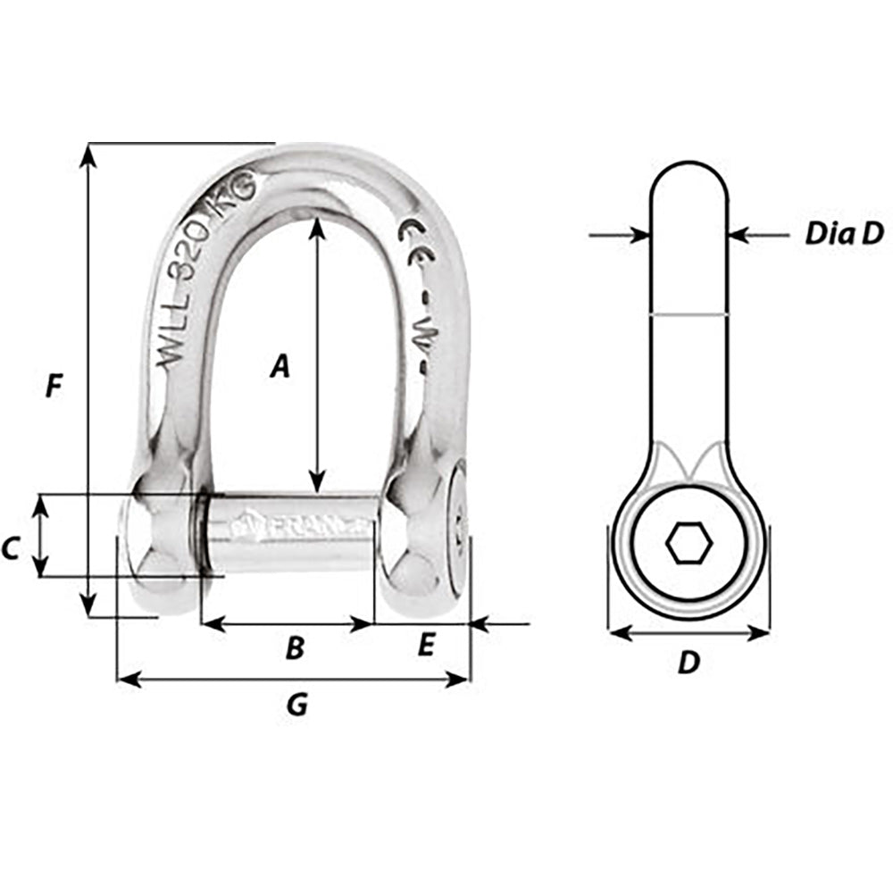 Wichard SelfLocking Allen Head Pin D Shackle  12mm Diameter  1532 1306W