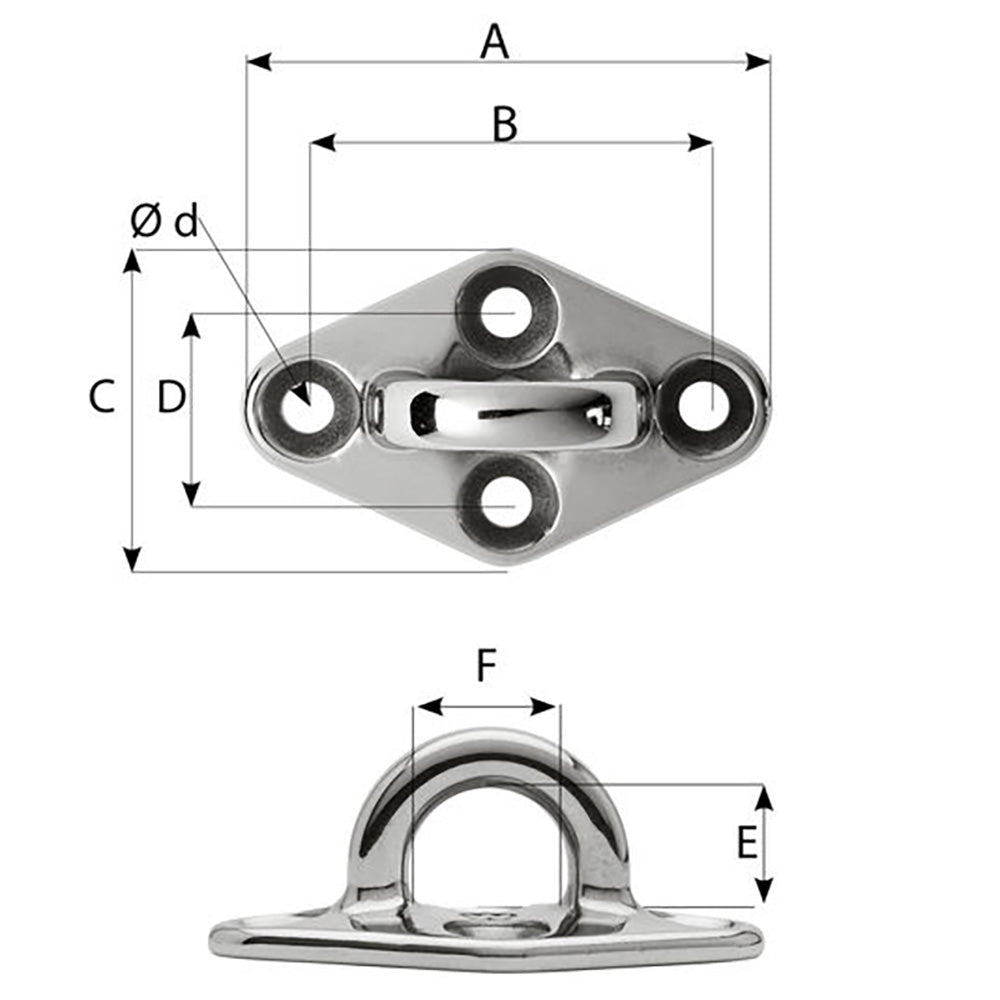 Wichard Diamond Pad Eye  Round  60mm Length 22364  M5 Screw 6644W
