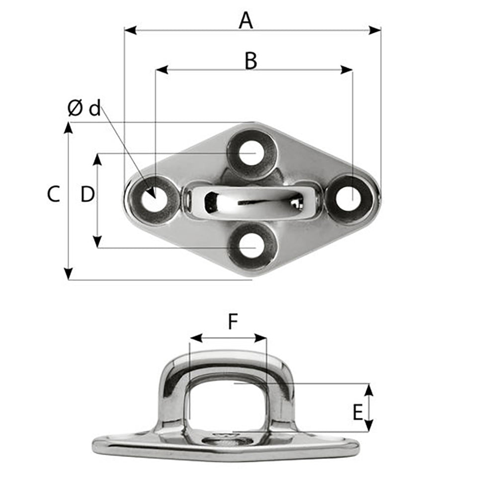 Wichard Diamond Pad Eye  Square  60mm Length 22364  M5 Screw 6654W